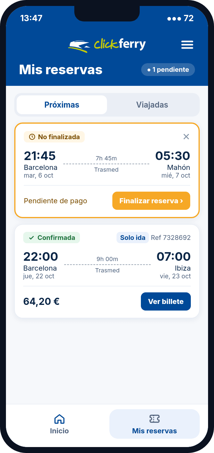 App Clickferry: mis reservas