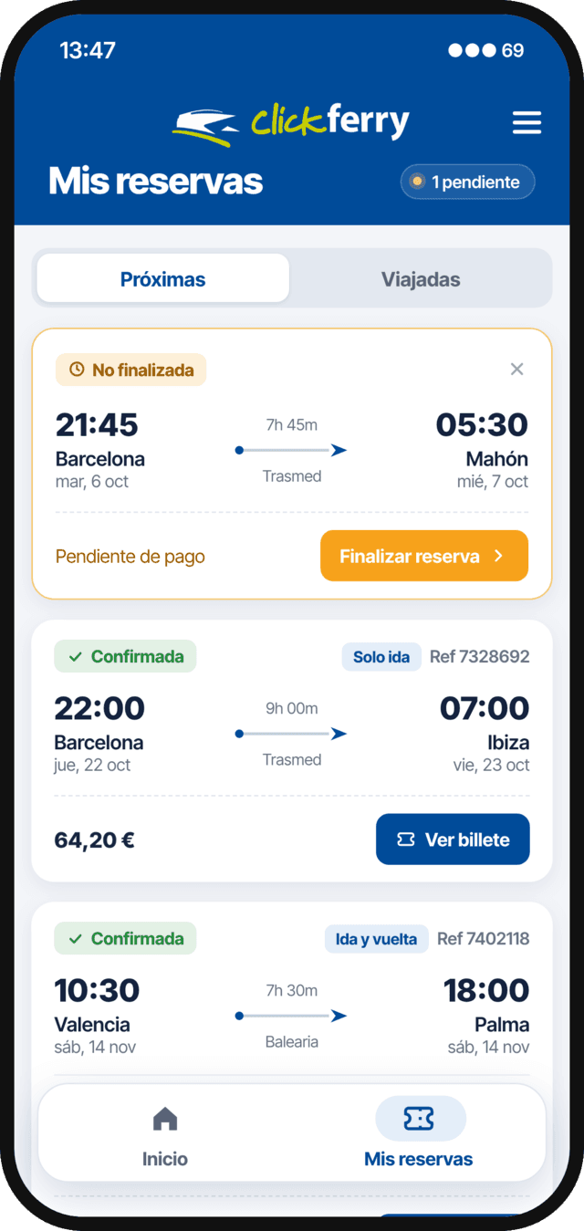 App Clickferry: mis reservas