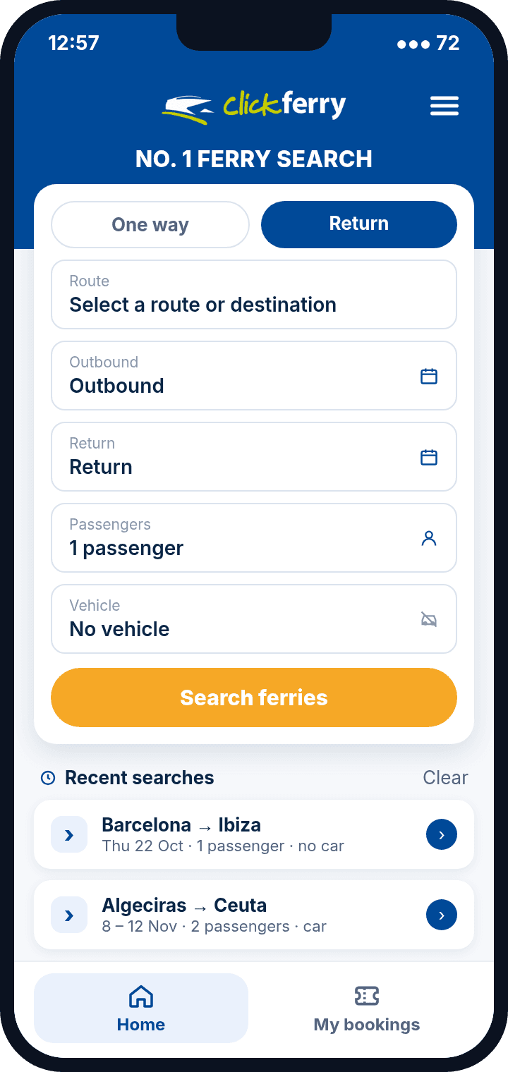 Clickferry app: ferry search