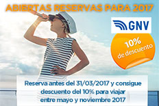 Imagen de Reserva antes del 31/03/17 y recibe un 10% de descuento con GNV | Billetes de Ferry Online | Barco Barato