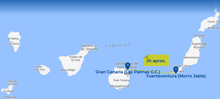 Rotta traghetto da Gran Canaria a Fuerteventura