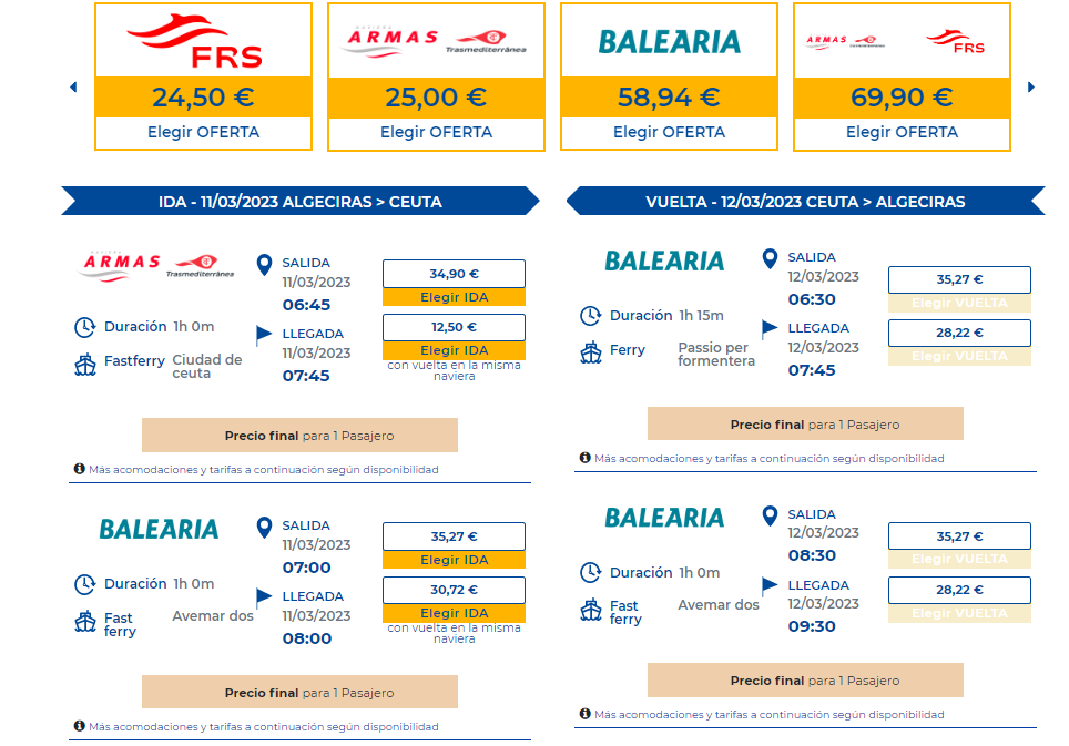 oferta algeciras ceuta